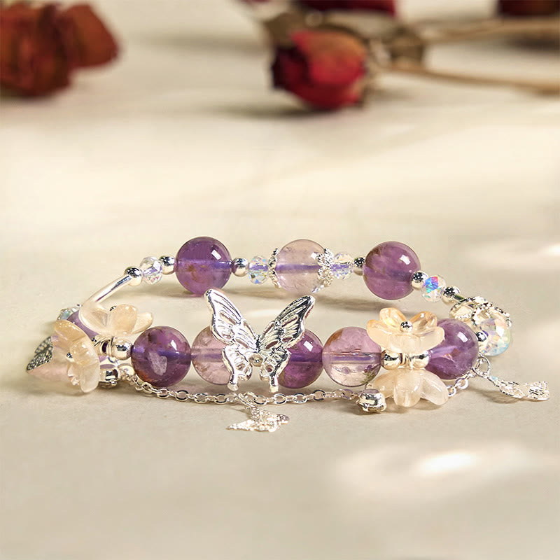 Natural Purple Phantom Butterfly Flowers Wisdom Bracelet - Image 3