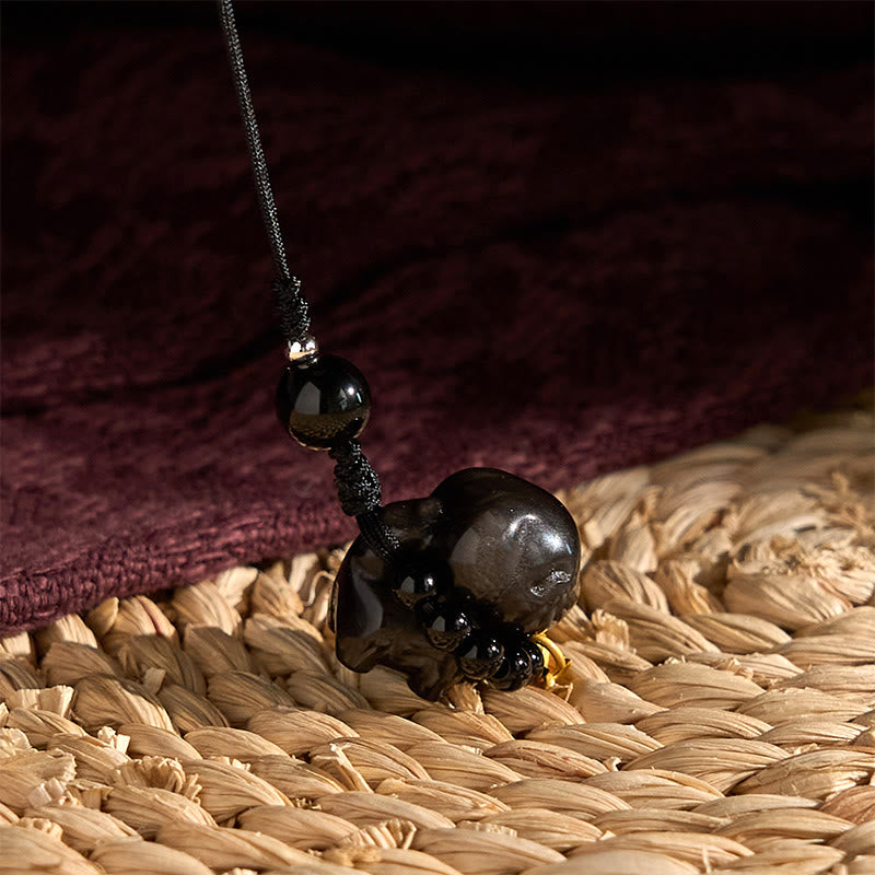 Buddha Stone Silver Sheen Obsidian Puppy Dog Fu Character Protection Necklace Phone Hanging Decoration - Image 6