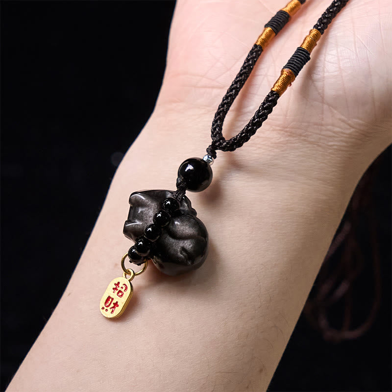 Buddha Stone Silver Sheen Obsidian Puppy Dog Fu Character Protection Necklace Phone Hanging Decoration - Image 15