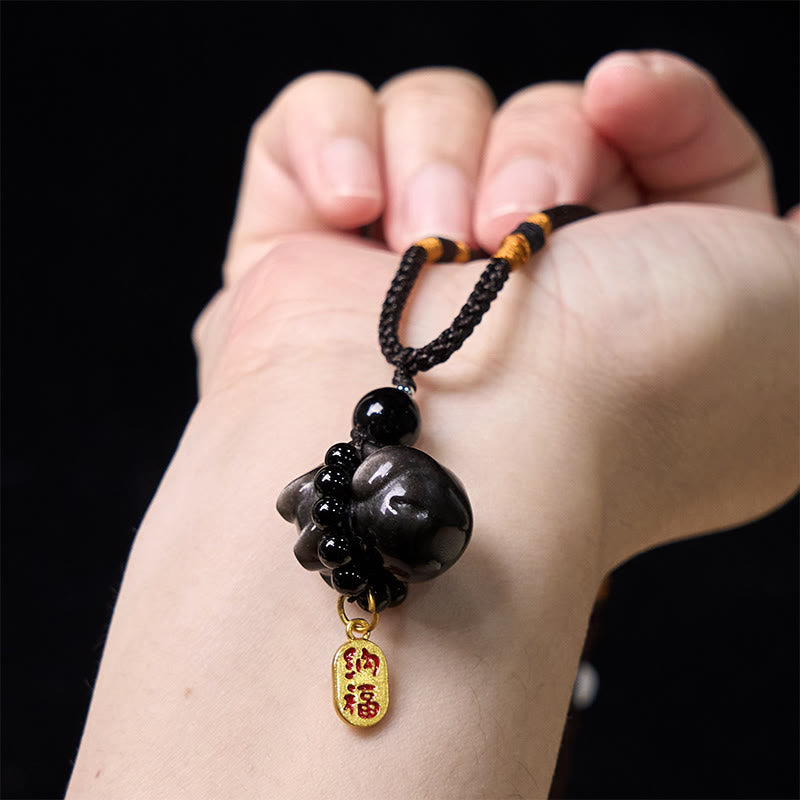 Buddha Stone Silver Sheen Obsidian Puppy Dog Fu Character Protection Necklace Phone Hanging Decoration - Image 14