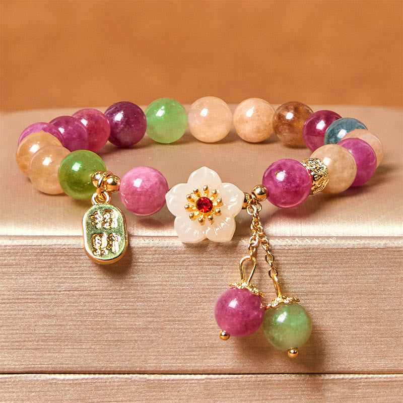 Natural Tourmaline Fu Character Flower Lucky Brand Bracelet