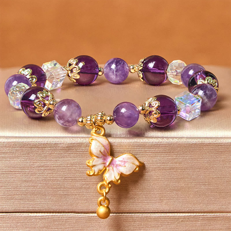 Natural Amethyst Sun Stone Butterfly Peace Bracelet