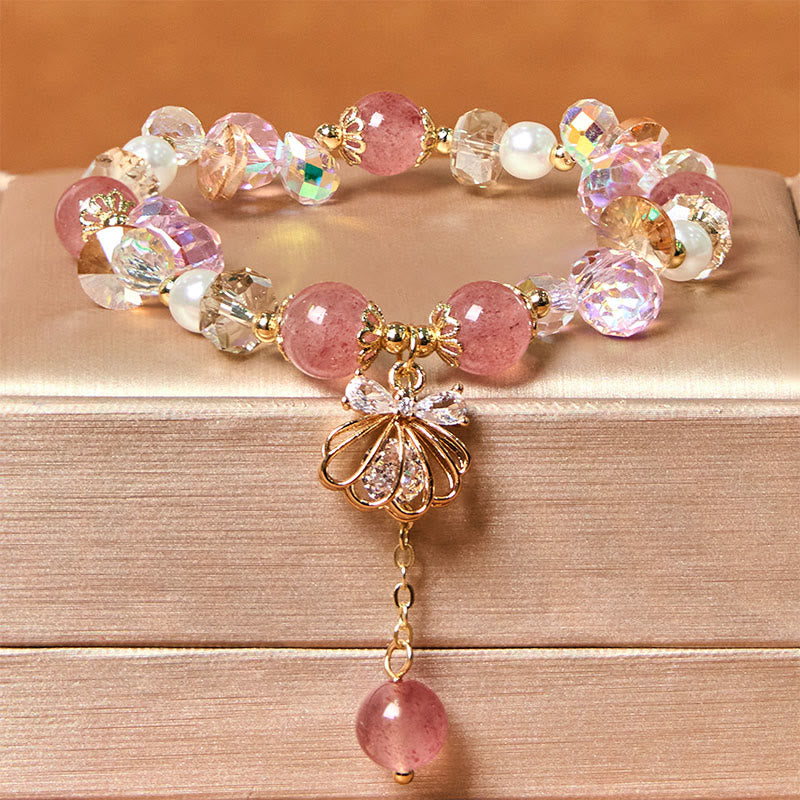 Natural Strawberry Quartz Pearl Shell Positive Bracelet