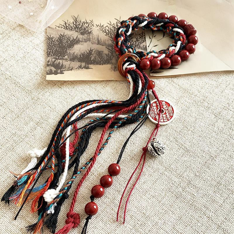 Tibetan Mountain Ghosts Spend Money Cinnabar Double-Layer Red Rope Tassel Protection Bracelet - Image 9