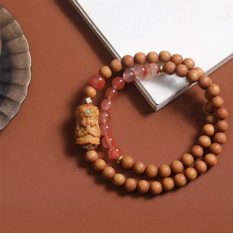Tibetan Zakiram Goddess Of  Wealth South Red Agate Sandalwood Fortune Bracelet