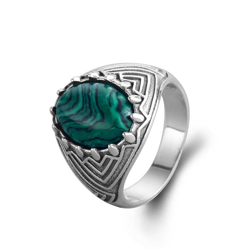 Oval Vintage 925 Sterling Silver Malachite Bead Calmness Ring - Image 10