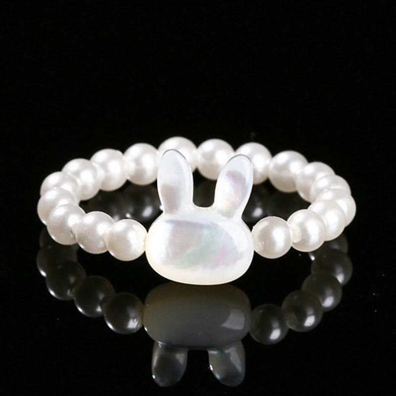3mm Tridacna Stone Bead Rabbit Blessing Elastic Ring