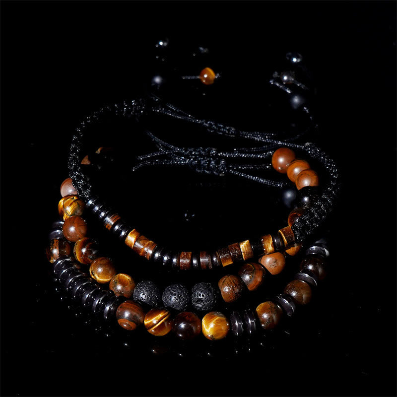 3Pcs Tiger Eye Lava Rock Protection Bracelet Set - Image 10