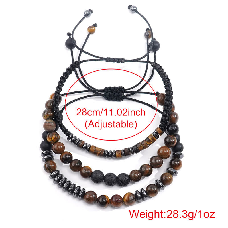 3Pcs Tiger Eye Lava Rock Protection Bracelet Set - Image 11