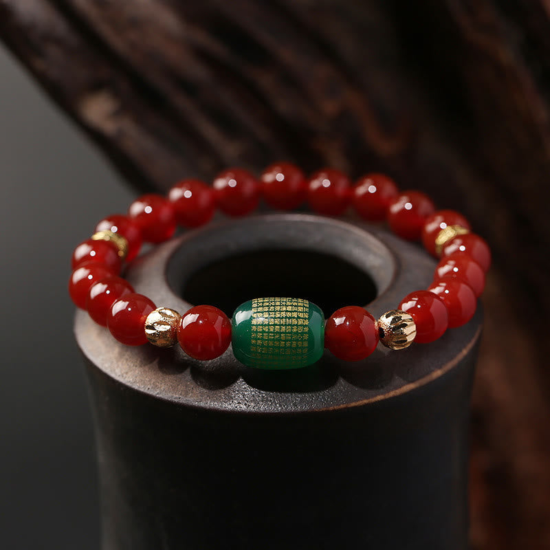 Natural Red Agate Green Agate Buddhist Sutras Calm Bracelet