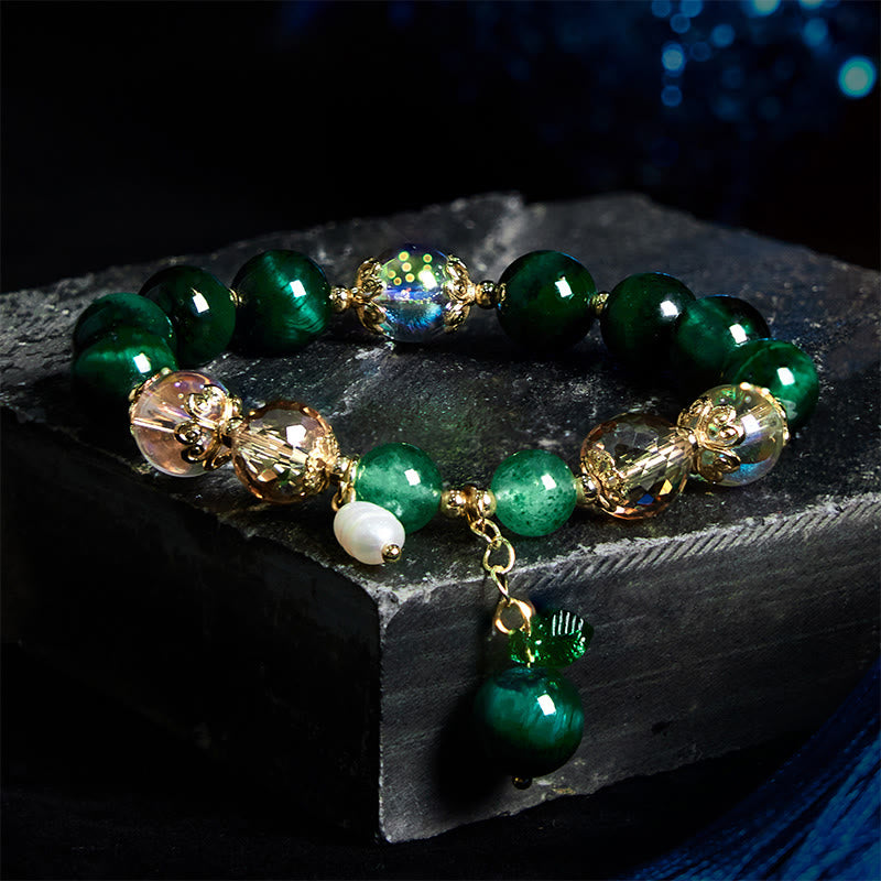 Natural Green Tiger Eye Beads Green Leaf Positive Bracelet