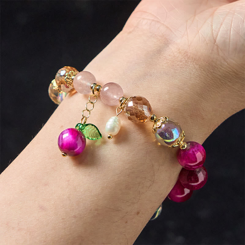 Natural Red Tiger Eye Purple Tiger Eye Beads Green Leaf Protection Bracelet - Image 7