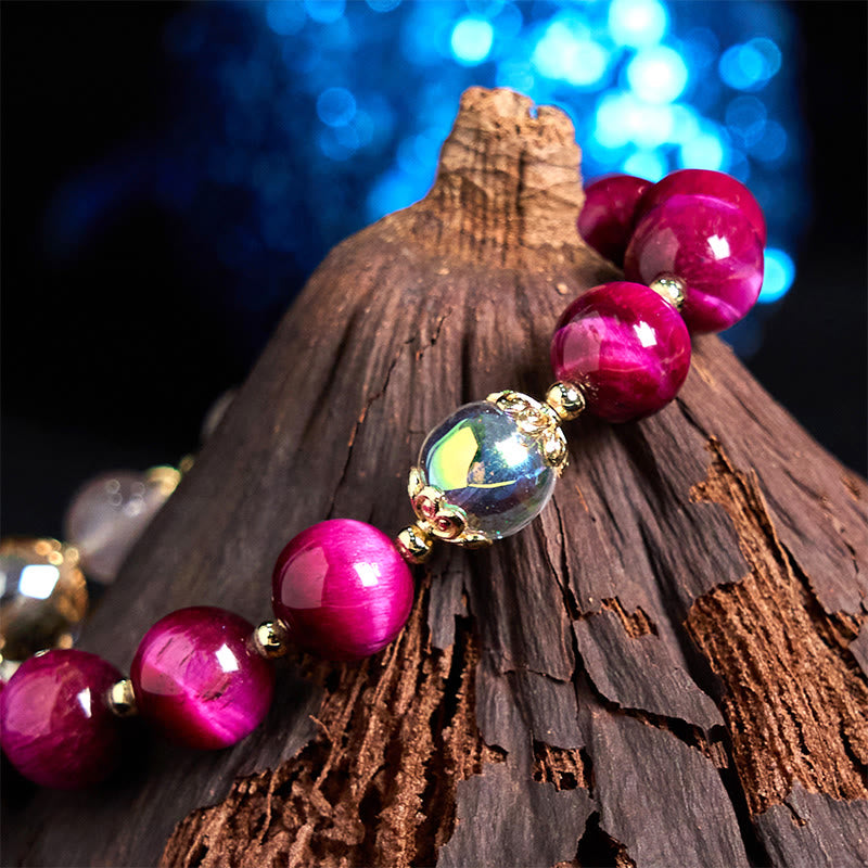 Natural Red Tiger Eye Purple Tiger Eye Beads Green Leaf Protection Bracelet - Image 3