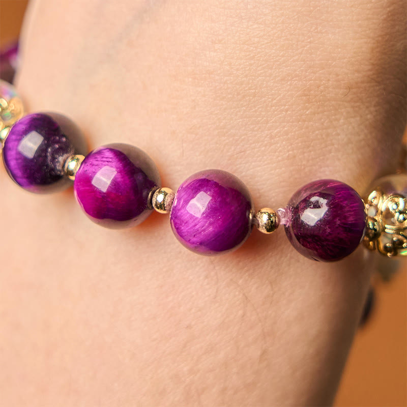 Natural Red Tiger Eye Purple Tiger Eye Beads Green Leaf Protection Bracelet - Image 15