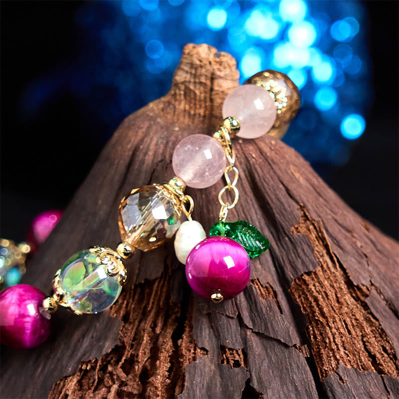 Natural Red Tiger Eye Purple Tiger Eye Beads Green Leaf Protection Bracelet - Image 4