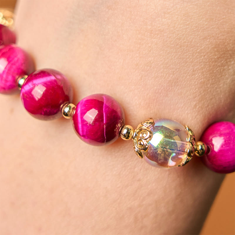 Natural Red Tiger Eye Purple Tiger Eye Beads Green Leaf Protection Bracelet - Image 5
