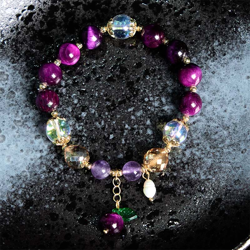 Natural Red Tiger Eye Purple Tiger Eye Beads Green Leaf Protection Bracelet - Image 11