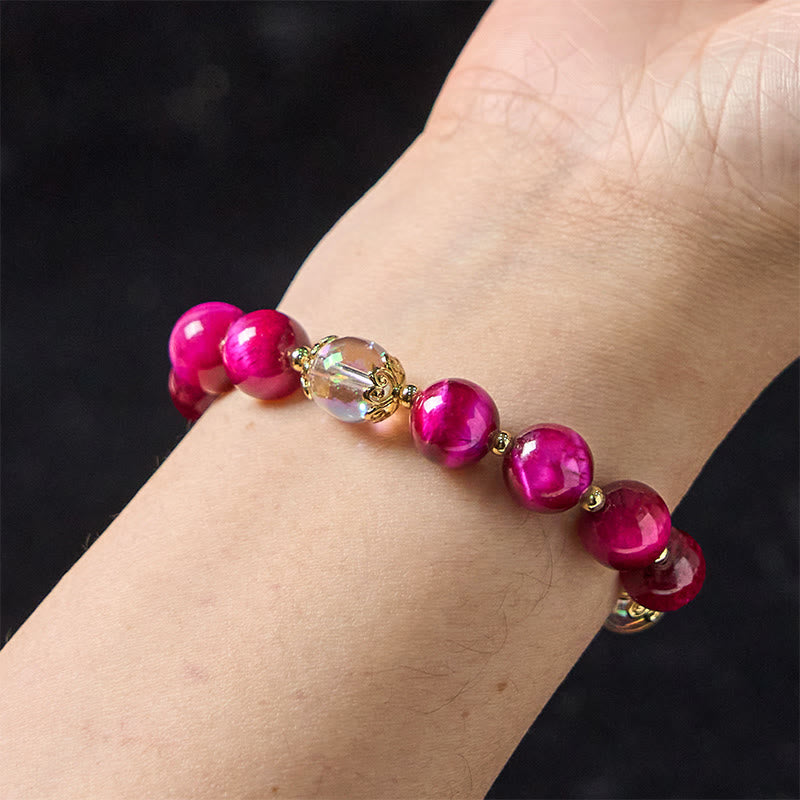 Natural Red Tiger Eye Purple Tiger Eye Beads Green Leaf Protection Bracelet - Image 6