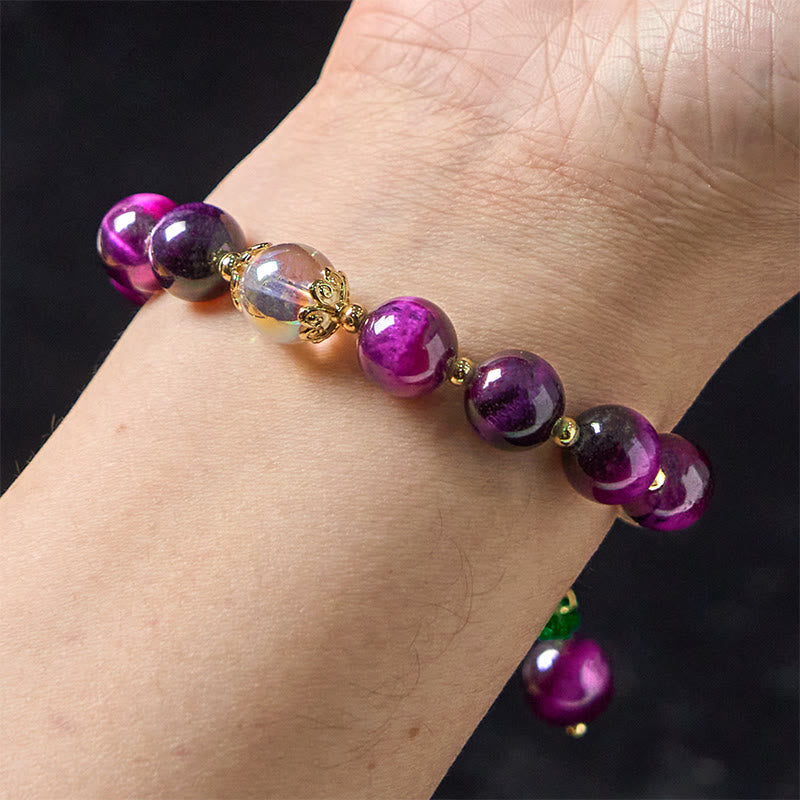 Natural Red Tiger Eye Purple Tiger Eye Beads Green Leaf Protection Bracelet - Image 16