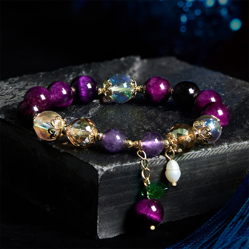 Natural Red Tiger Eye Purple Tiger Eye Beads Green Leaf Protection Bracelet - Image 10