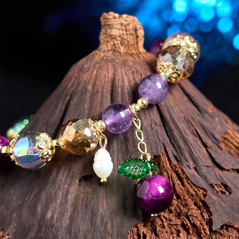 Natural Red Tiger Eye Purple Tiger Eye Beads Green Leaf Protection Bracelet - Image 13