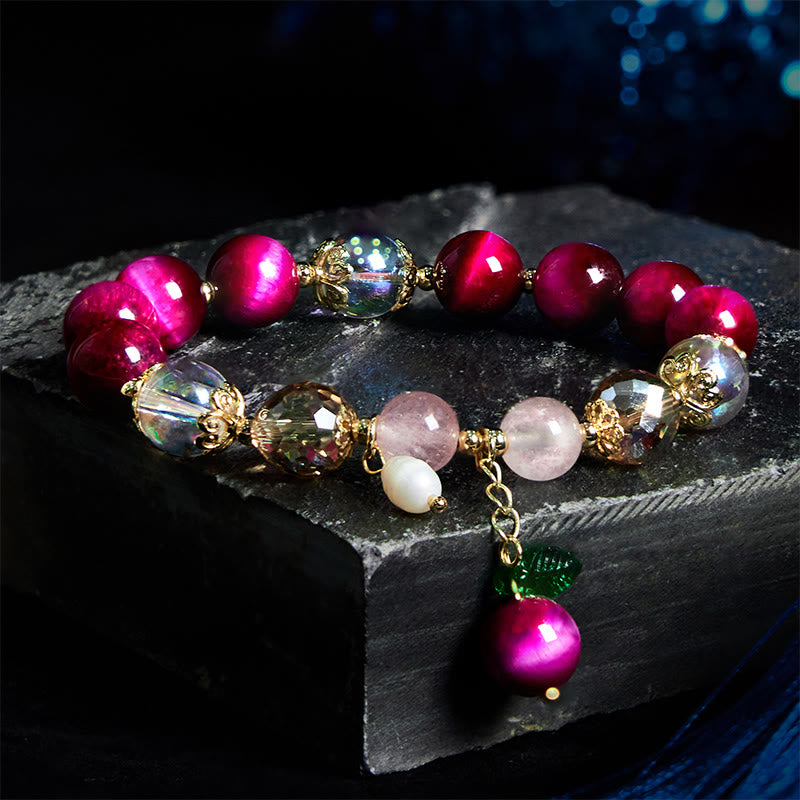 Natural Red Tiger Eye Purple Tiger Eye Beads Green Leaf Protection Bracelet