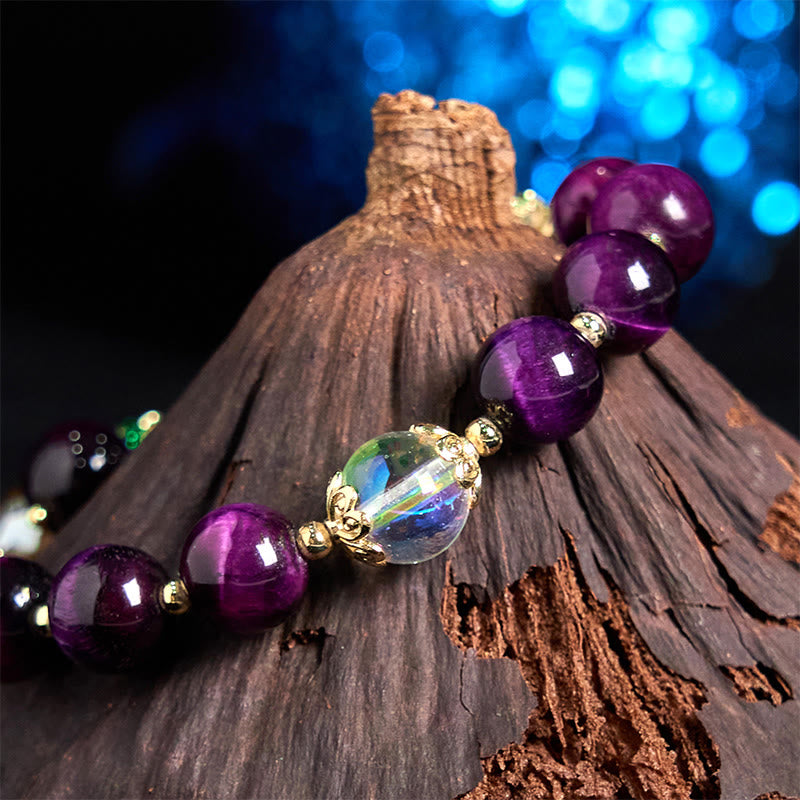 Natural Red Tiger Eye Purple Tiger Eye Beads Green Leaf Protection Bracelet - Image 12