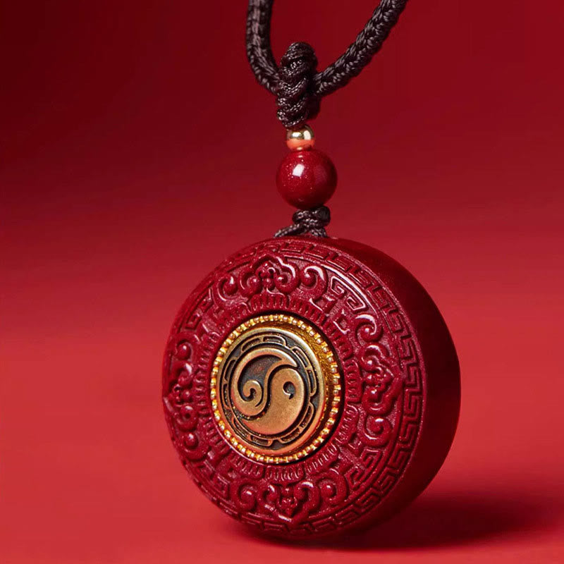 Natural Cinnabar Om Mani Padme Hum Rotatable Scripture Yin Yang Pattern Blessing Necklace String Pendant - Image 4