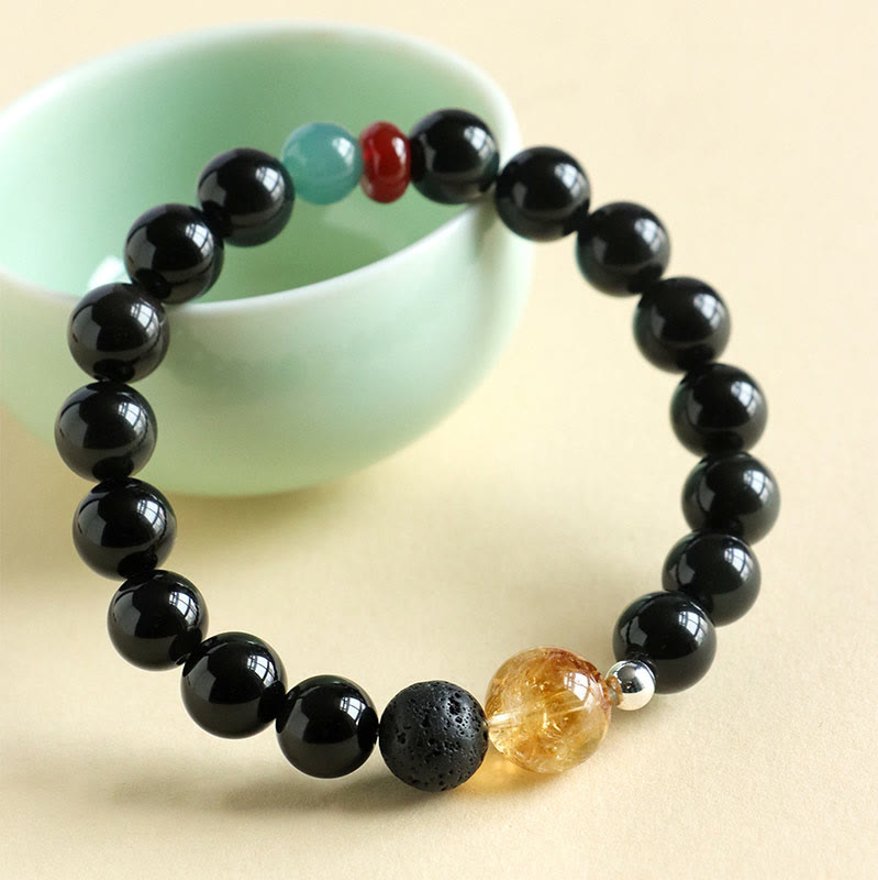 Natural Black Obsidian Beads Strength Fulfillment Bracelet