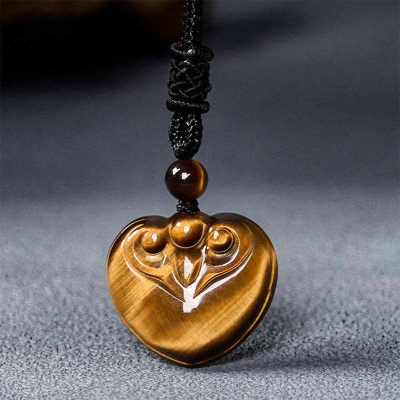 Natural Tiger Eye Love Heart Pattern Protection Rope Necklace Pendant