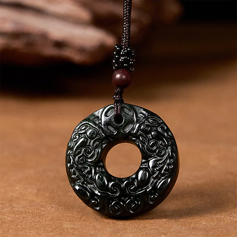 Tibetan Nanyang Black-Green Jade PiXiu Peace Buckle Protection Necklace Pendant - Image 3