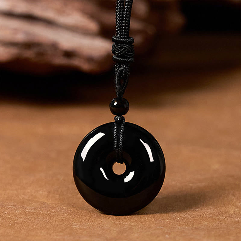 Natural Black Obsidian Peace Buckle Strength Rope Necklace Pendant - Image 3