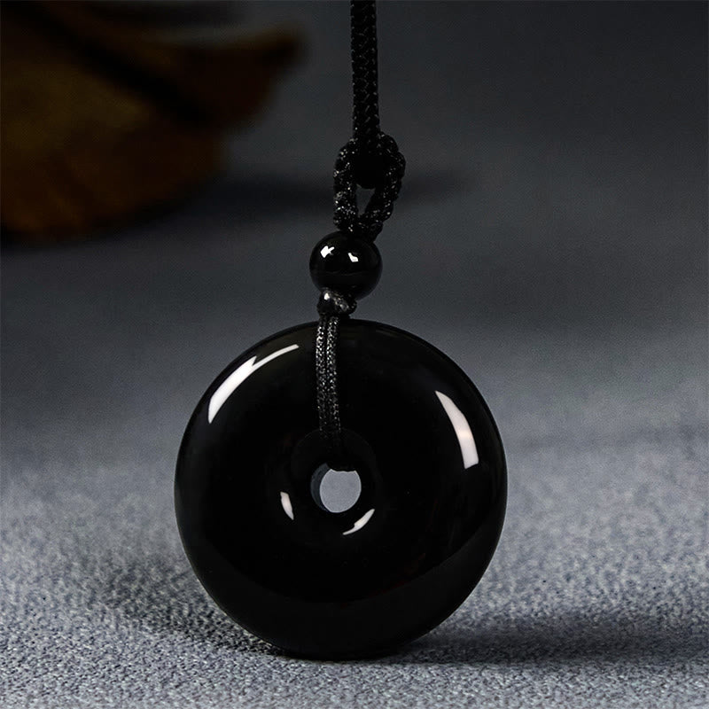 Natural Black Obsidian Peace Buckle Strength Rope Necklace Pendant - Image 7