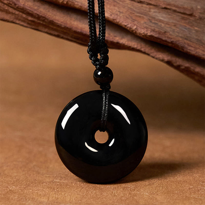 Natural Black Obsidian Peace Buckle Strength Rope Necklace Pendant - Image 6