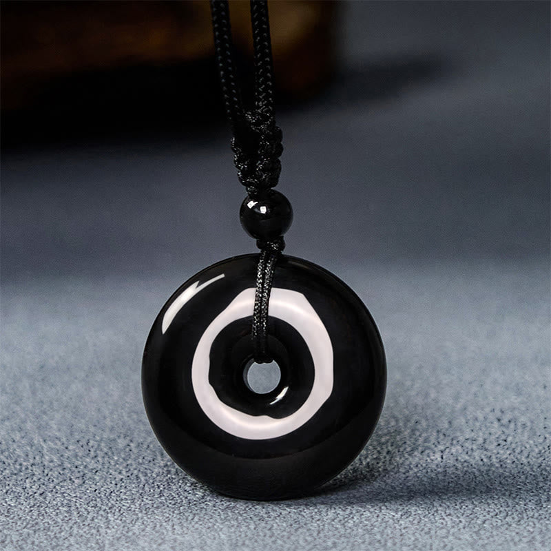 Natural Black Obsidian Peace Buckle Strength Rope Necklace Pendant - Image 8