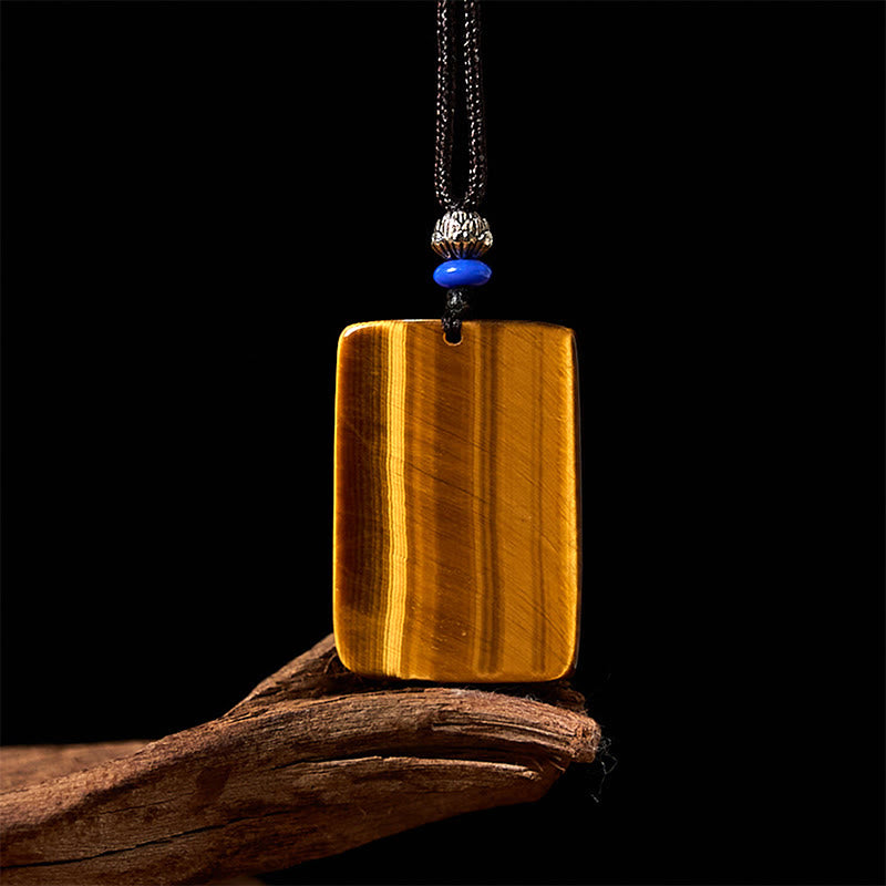 Natural Tiger Eye Square Tiger Pattern Protection Rope Necklace Pendant - Image 5