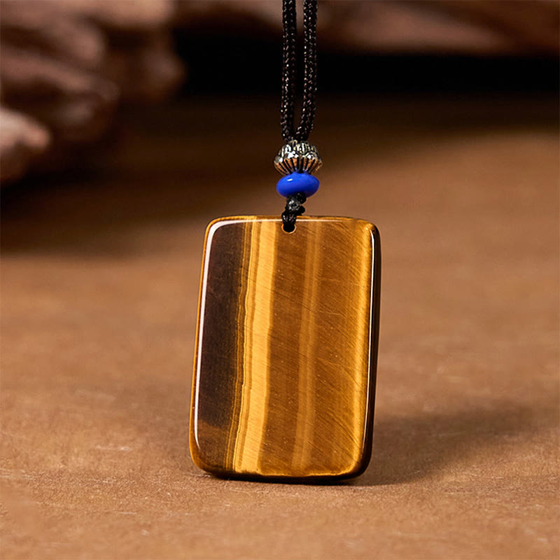 Natural Tiger Eye Square Tiger Pattern Protection Rope Necklace Pendant - Image 7