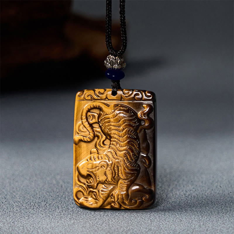 Natural Tiger Eye Square Tiger Pattern Protection Rope Necklace Pendant - Image 6