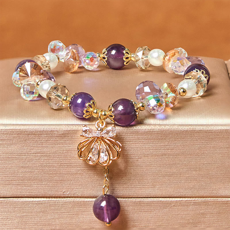 Natural Amethyst Citrine Pearl Shell Peace Bracelet