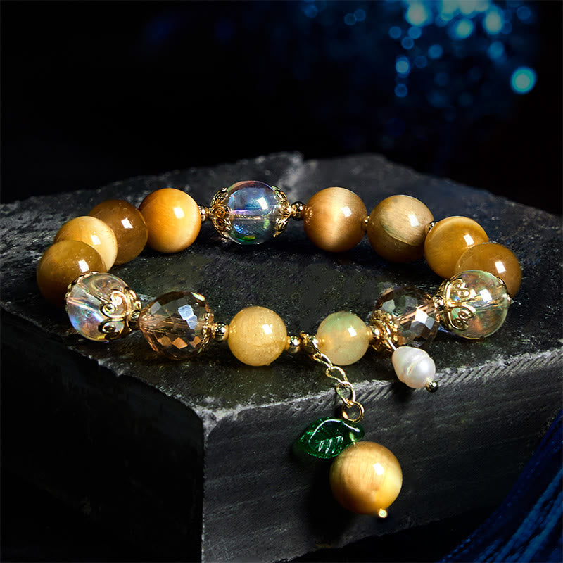 Natural Tiger Eye Beads Green Leaf Courage Bracelet