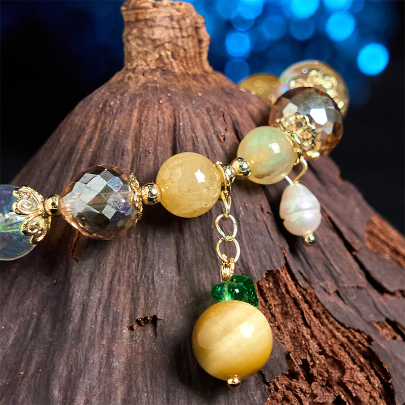 Natural Tiger Eye Beads Green Leaf Courage Bracelet - Image 3