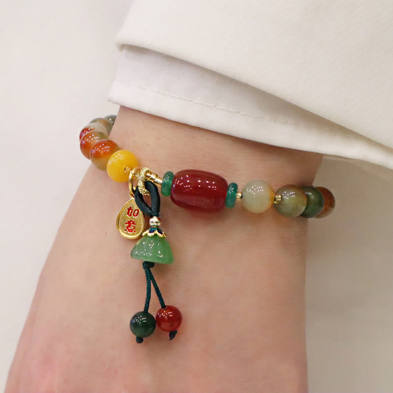 Natural Colorful Peacock Agate Chalcedony Ruyi As One Wishes Charm Courage Bracelet - Image 9
