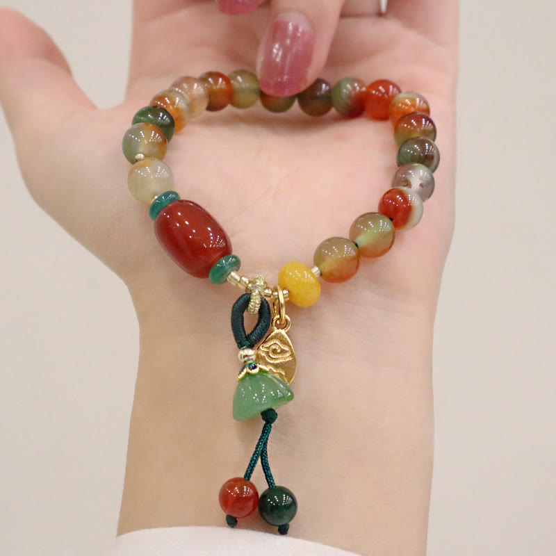 Natural Colorful Peacock Agate Chalcedony Ruyi As One Wishes Charm Courage Bracelet - Image 6