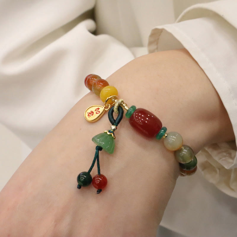 Natural Colorful Peacock Agate Chalcedony Ruyi As One Wishes Charm Courage Bracelet - Image 5