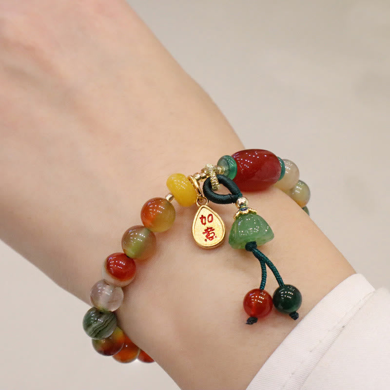Natural Colorful Peacock Agate Chalcedony Ruyi As One Wishes Charm Courage Bracelet - Image 4