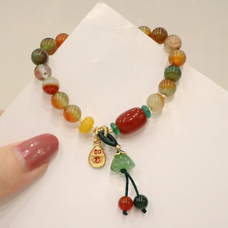 Natural Colorful Peacock Agate Chalcedony Ruyi As One Wishes Charm Courage Bracelet - Image 7