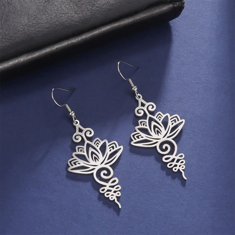 Hollow Lotus Flower Stainless Steel Enlightenment Metal Drop Earrings - Image 5