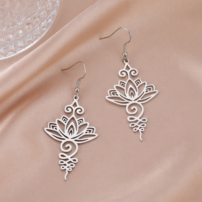 Hollow Lotus Flower Stainless Steel Enlightenment Metal Drop Earrings - Image 7