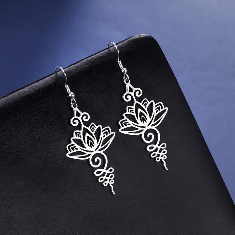 Hollow Lotus Flower Stainless Steel Enlightenment Metal Drop Earrings - Image 3