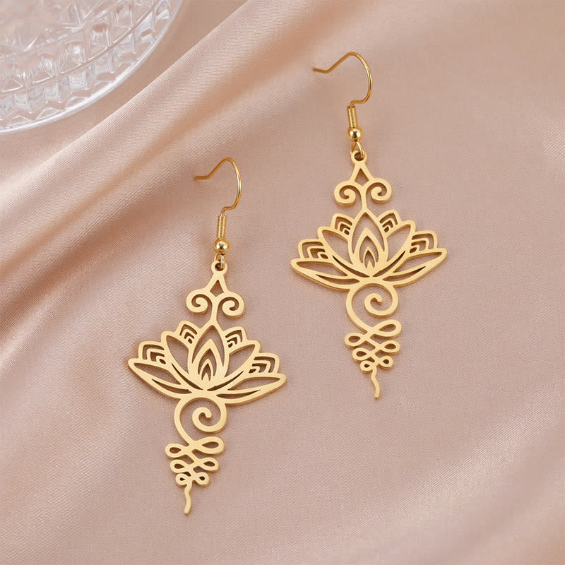 Hollow Lotus Flower Stainless Steel Enlightenment Metal Drop Earrings - Image 11